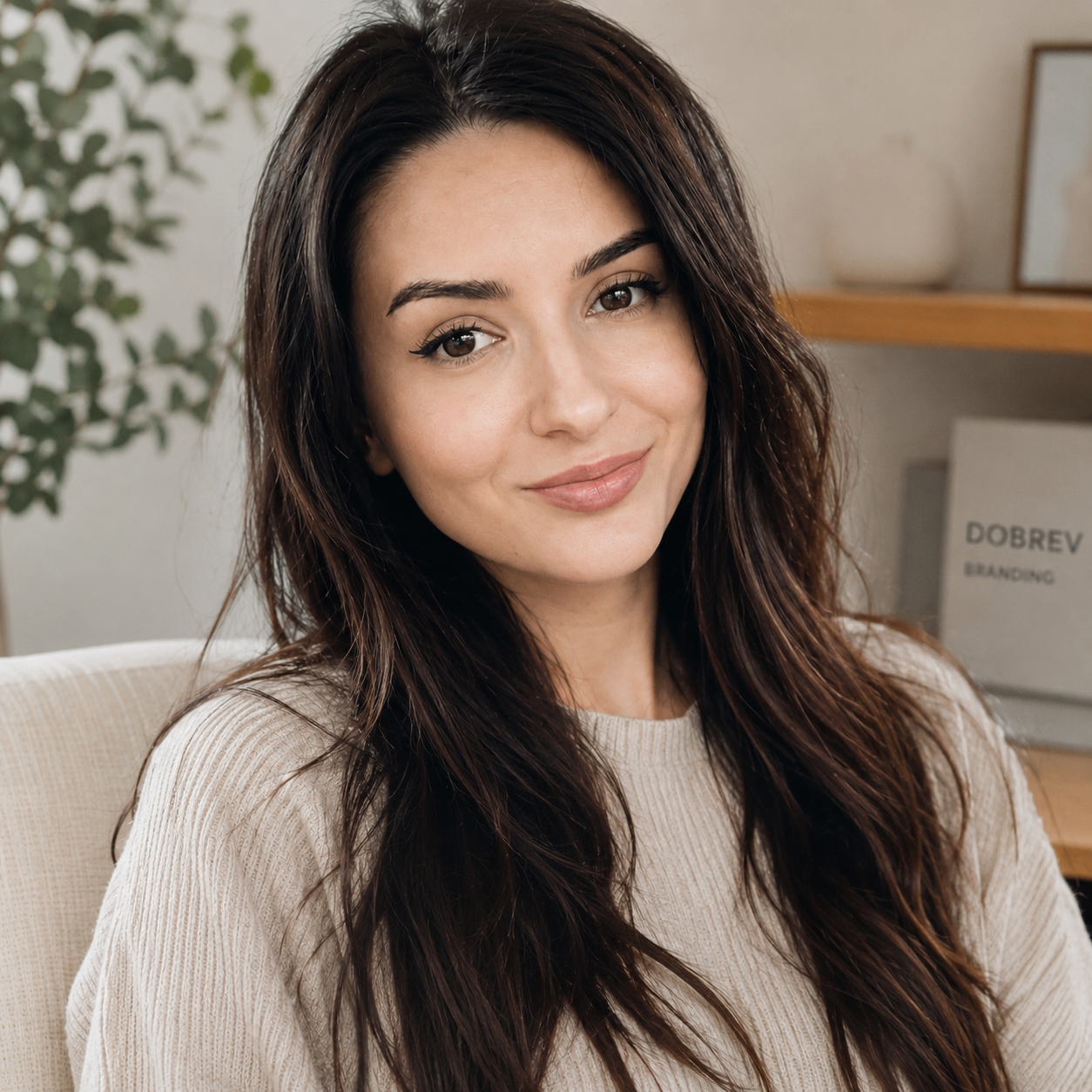 Black and white portrait of Valentina, founder of Dobrev Branding